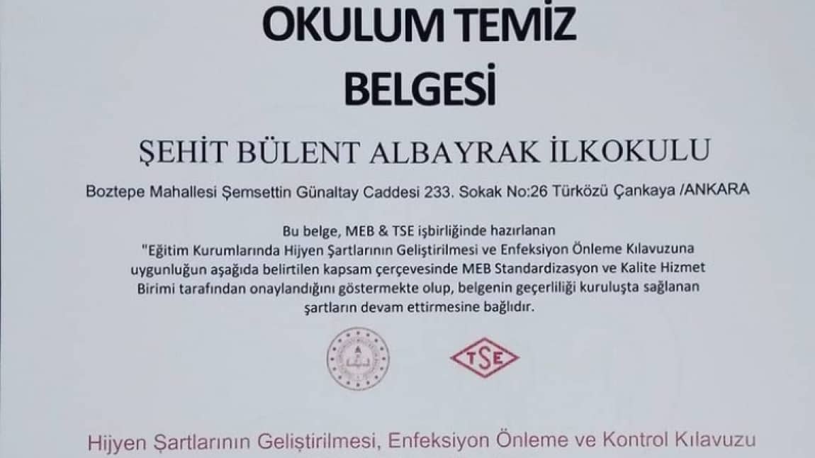 '' OKULUMUZ TEMİZ '' BELGESİNİ ALMAYA HAK KAZANDI.